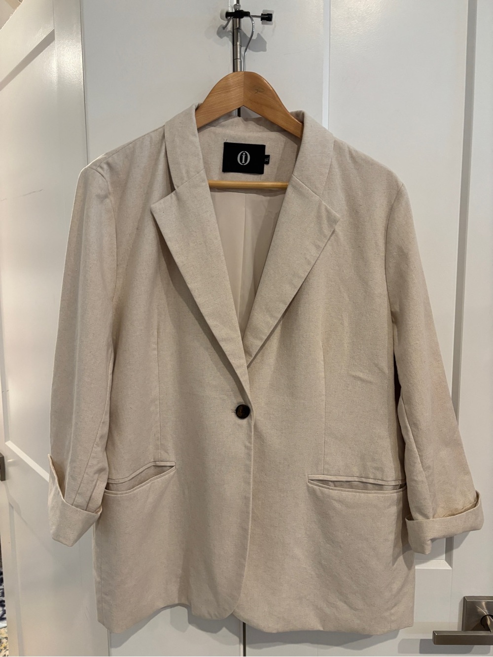 OiOi Australia Beige Linen Cotton Blend Relaxed Blazer. Size XL
